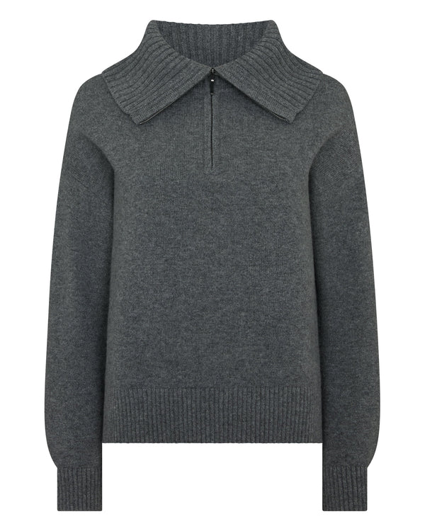 N.Peal Women's Cashmere Half Zip Cashmere Jumper Elephant Grey