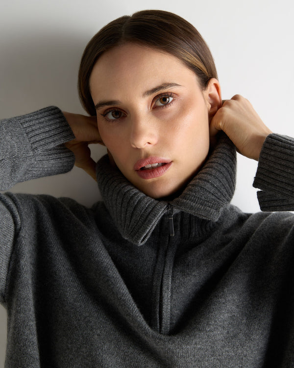 N.Peal Women's Cashmere Half Zip Cashmere Jumper Elephant Grey