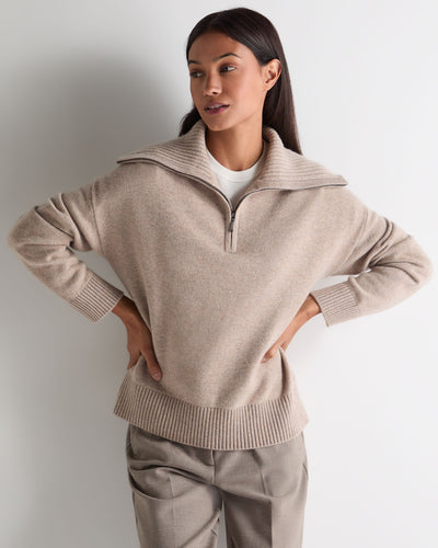 N.Peal Women's Cashmere Half Zip Cashmere Jumper Oatmeal Brown
