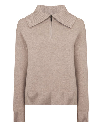 N.Peal Women's Cashmere Half Zip Cashmere Jumper Oatmeal Brown