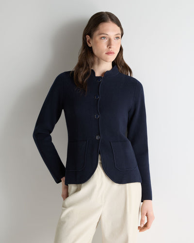 N.Peal Women's Nehru Collar Cashmere Jacket Navy Blue