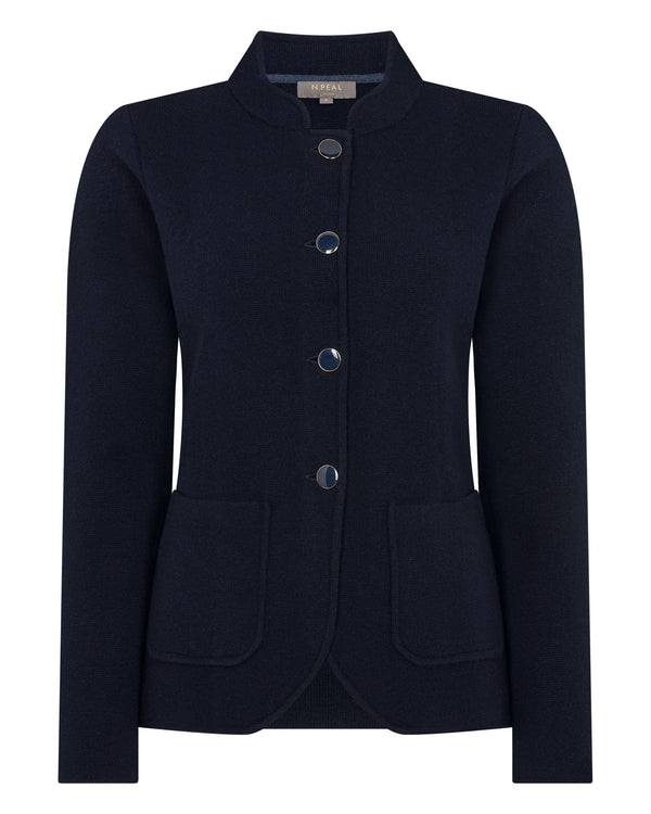 N.Peal Women's Nehru Collar Cashmere Jacket Navy Blue