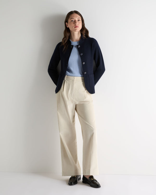 N.Peal Women's Nehru Collar Cashmere Jacket Navy Blue