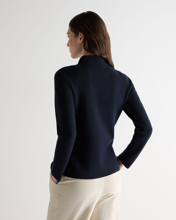 N.Peal Women's Nehru Collar Cashmere Jacket Navy Blue
