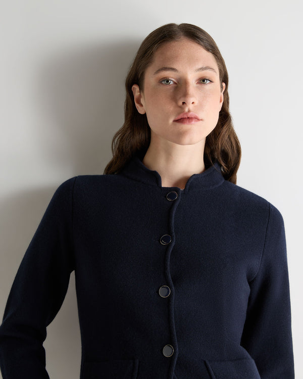 N.Peal Women's Nehru Collar Cashmere Jacket Navy Blue