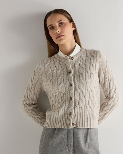 N.Peal Women's Cable Cashmere Cardigan Ash Grey Marl