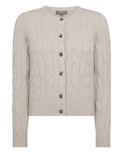 N.Peal Women's Cable Cashmere Cardigan Ash Grey Marl