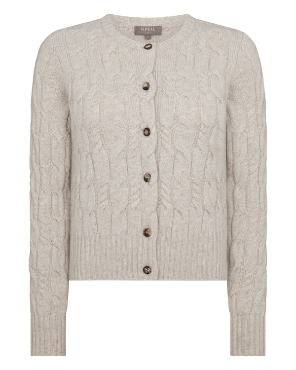 N.Peal Women's Cable Cashmere Cardigan Ash Grey Marl