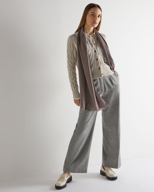 N.Peal Women's Cable Cashmere Cardigan Ash Grey Marl