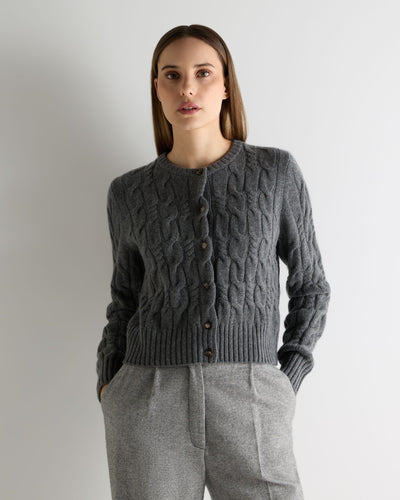 N.Peal Women's Cable Cashmere Cardigan Elephant Grey