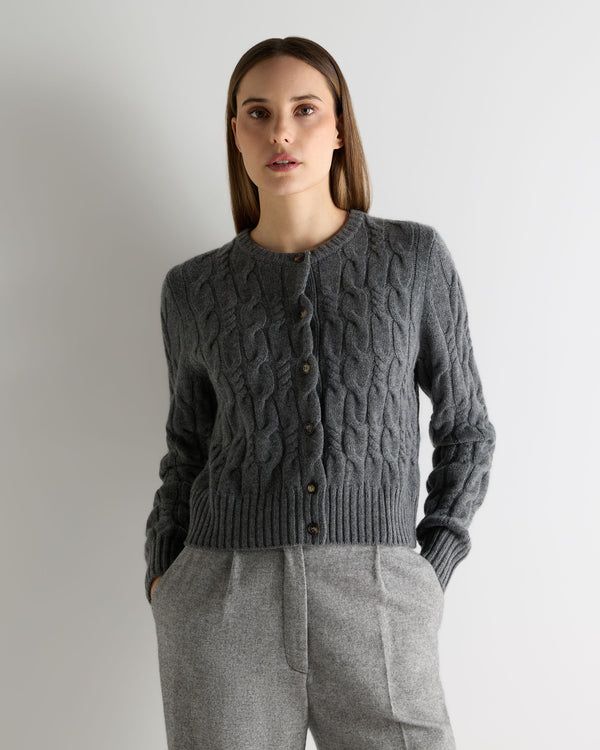 N.Peal Women's Cable Cashmere Cardigan Elephant Grey