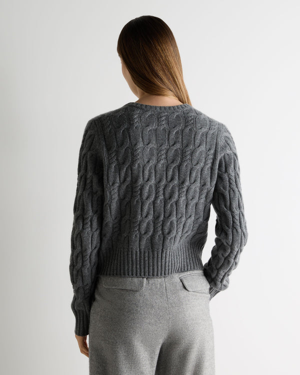 N.Peal Women's Cable Cashmere Cardigan Elephant Grey