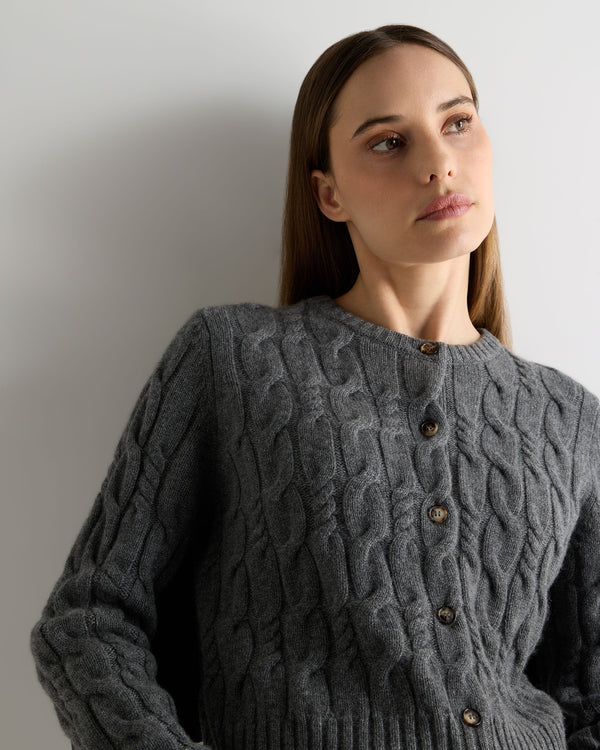 N.Peal Women's Cable Cashmere Cardigan Elephant Grey