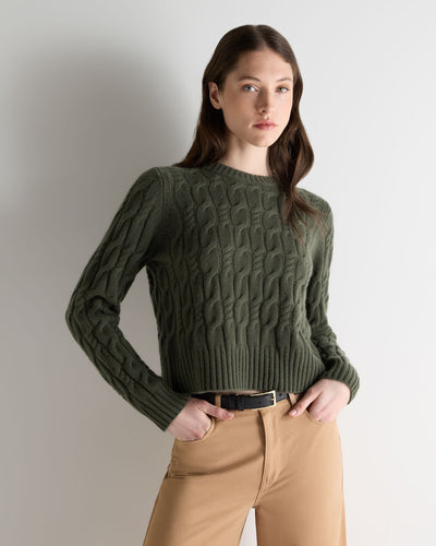 N.Peal Women's Cable Cashmere Jumper Army Green