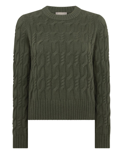 N.Peal Women's Cable Cashmere Jumper Army Green