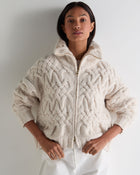 Women's Hero Zip Cable Cashmere Sweater Ecru White