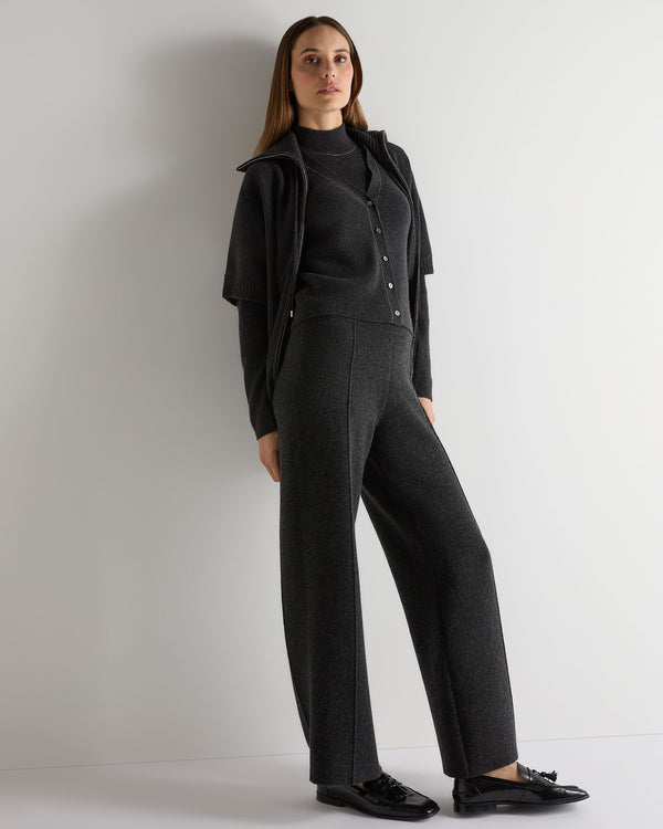 N.Peal Women's Ribbed Cashmere Cardigan With Metal Trim Deep Charcoal Grey
