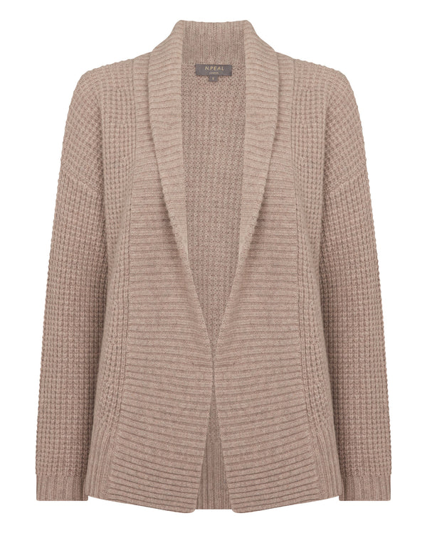 N.Peal Women's Chunky Moss Stitch Cashmere Cardigan Oatmeal Brown