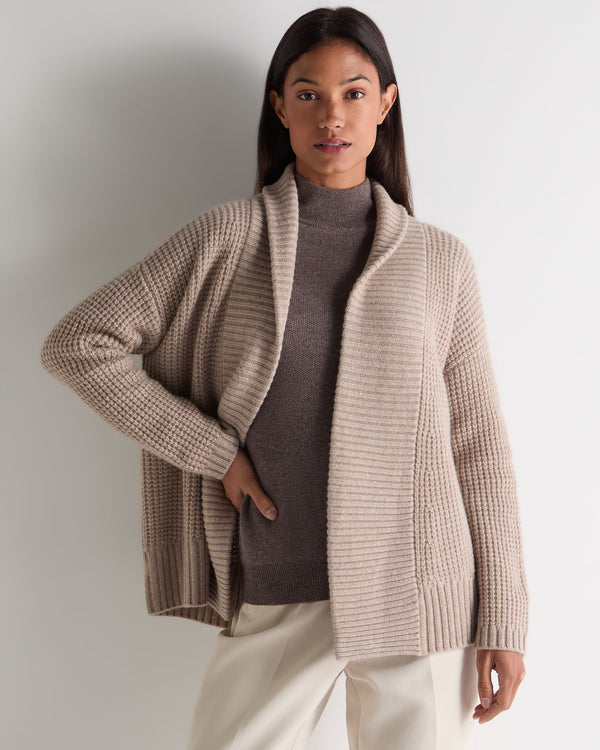 N.Peal Women's Chunky Moss Stitch Cashmere Cardigan Oatmeal Brown