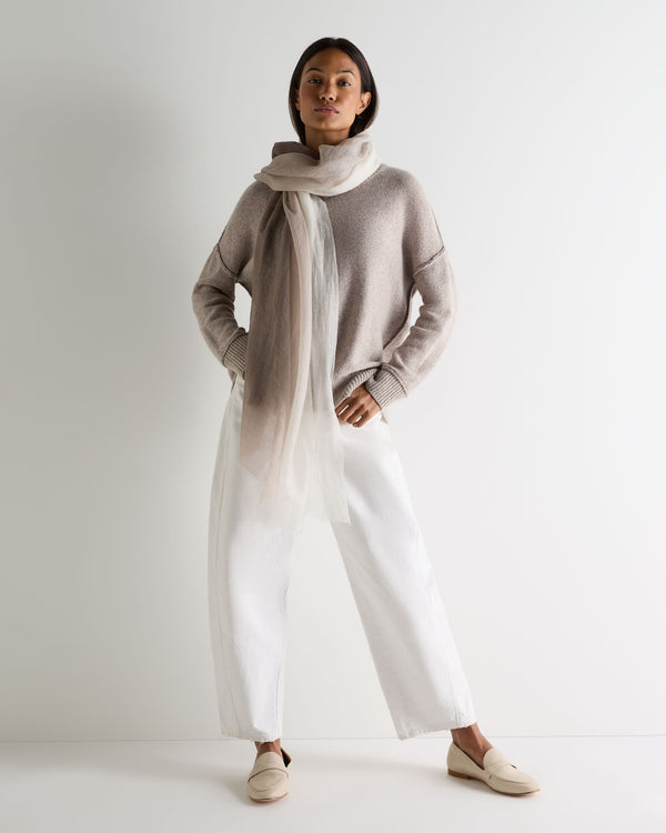 N.Peal Women's Relaxed Round Neck Cashmere Jumper Basilica Beige Brown Marl
