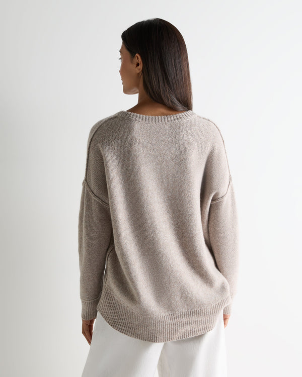 N.Peal Women's Relaxed Round Neck Cashmere Jumper Basilica Beige Brown Marl