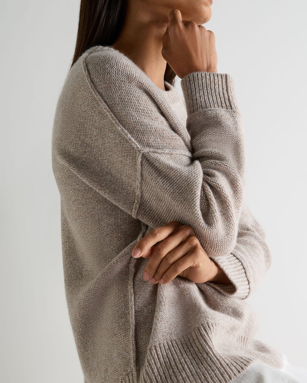 N.Peal Women's Relaxed Round Neck Cashmere Jumper Basilica Beige Brown Marl