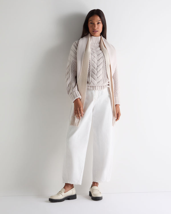 N.Peal Women's Mock Neck Cable Cashmere Jumper Frost White