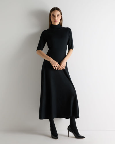 N.Peal Women's Mock Neck Midi Cashmere Silk Dress Black