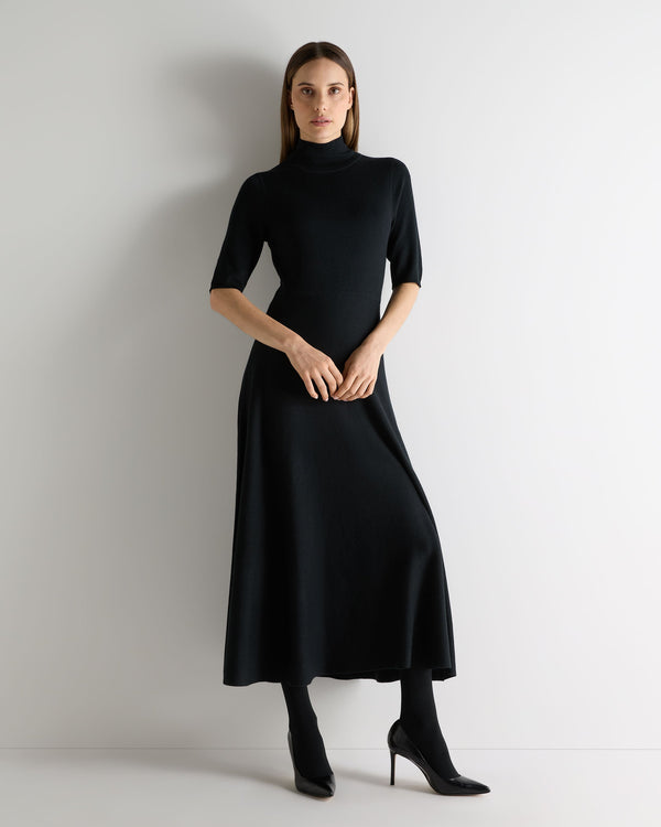 N.Peal Women's Mock Neck Midi Cashmere Silk Dress Black