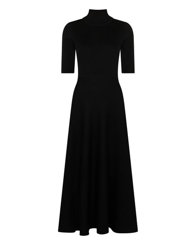 N.Peal Women's Mock Neck Midi Cashmere Silk Dress Black