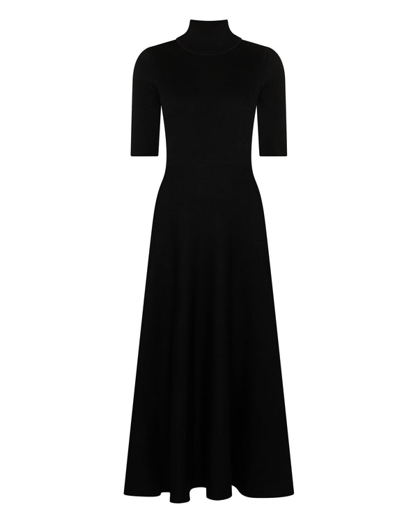 N.Peal Women's Mock Neck Midi Cashmere Silk Dress Black