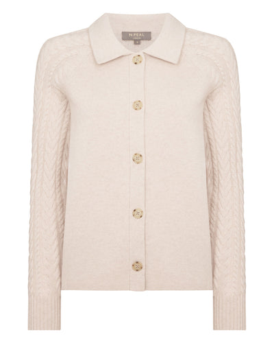 N.Peal Women's Cable Back Cashmere Jacket Ecru White