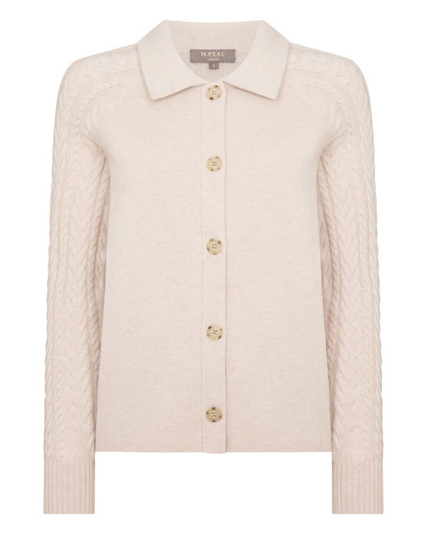 N.Peal Women's Cable Back Cashmere Jacket Ecru White