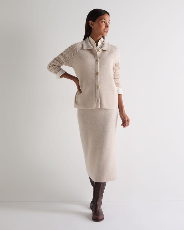 N.Peal Women's Cable Back Cashmere Jacket Ecru White