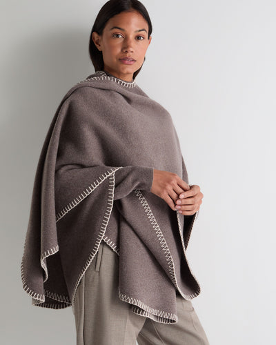 N.Peal Women's Milano Stitch Trim Cashmere Cape Otter Brown