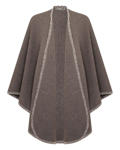 N.Peal Women's Milano Stitch Trim Cashmere Cape Otter Brown