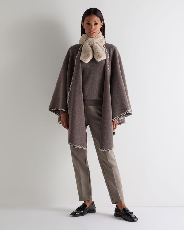 N.Peal Women's Milano Stitch Trim Cashmere Cape Otter Brown