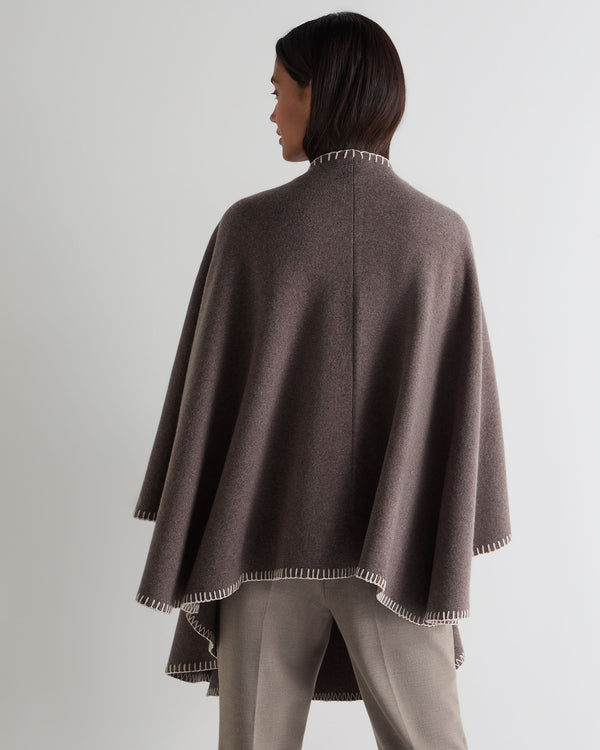 N.Peal Women's Milano Stitch Trim Cashmere Cape Otter Brown