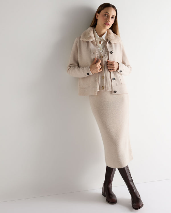 N.Peal Women's Fur Collar Milano Cashmere Jacket Ecru White