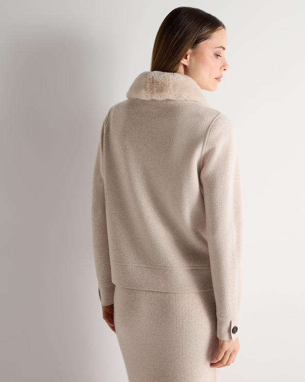 N.Peal Women's Fur Collar Milano Cashmere Jacket Ecru White