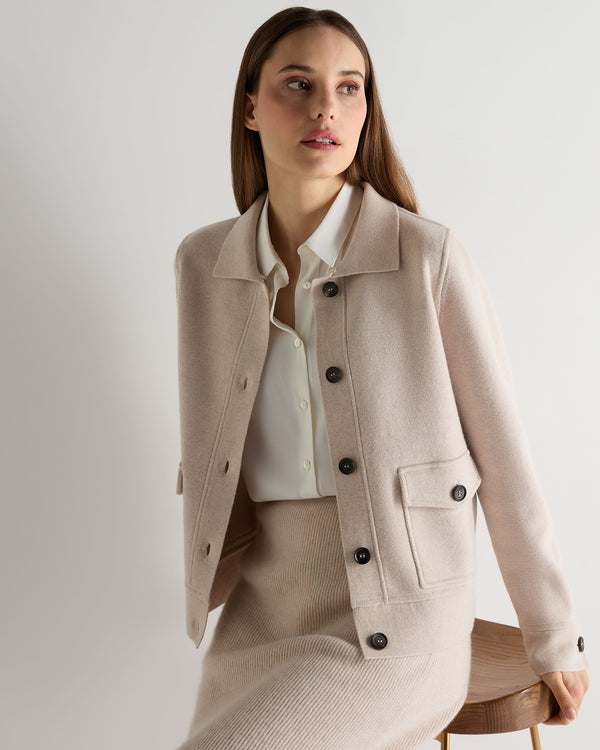 N.Peal Women's Fur Collar Milano Cashmere Jacket Ecru White