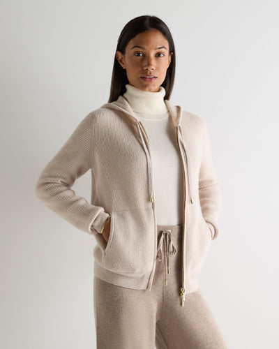 N.Peal Women's Ada Ribbed Cashmere Hoodie Ecru White