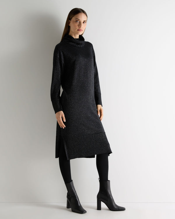 N.Peal Women's Roll Neck Cashmere Dress Black Sparkle