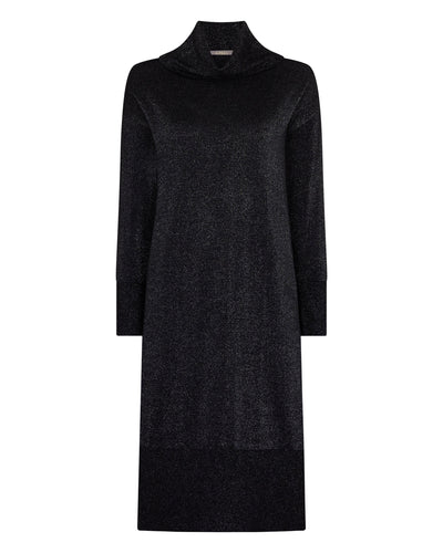 N.Peal Women's Roll Neck Cashmere Dress Black Sparkle