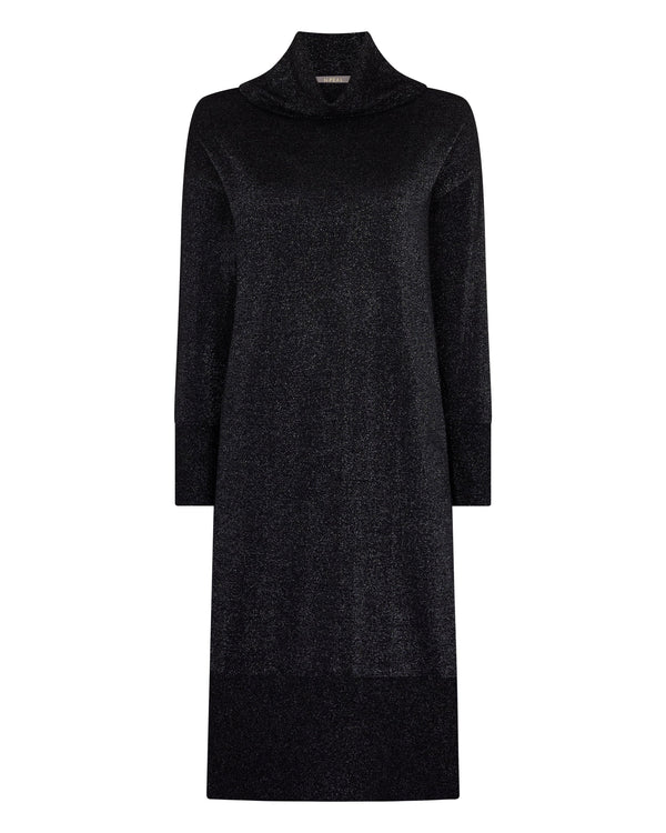 N.Peal Women's Roll Neck Cashmere Dress Black Sparkle