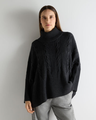 N.Peal Women's Oversized Cable Cashmere Jumper Deep Charcoal Grey