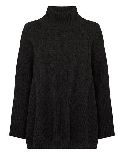 N.Peal Women's Oversized Cable Cashmere Jumper Deep Charcoal Grey