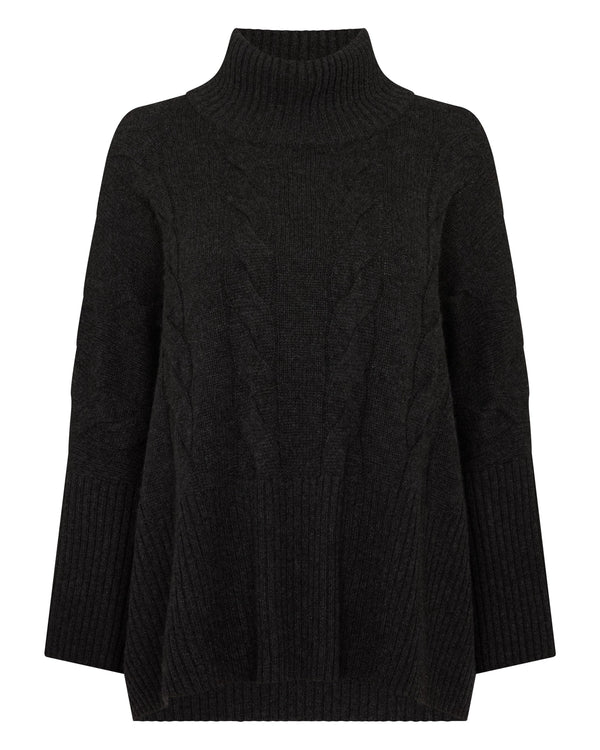 N.Peal Women's Oversized Cable Cashmere Jumper Deep Charcoal Grey