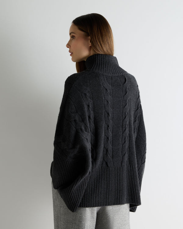 N.Peal Women's Oversized Cable Cashmere Jumper Deep Charcoal Grey