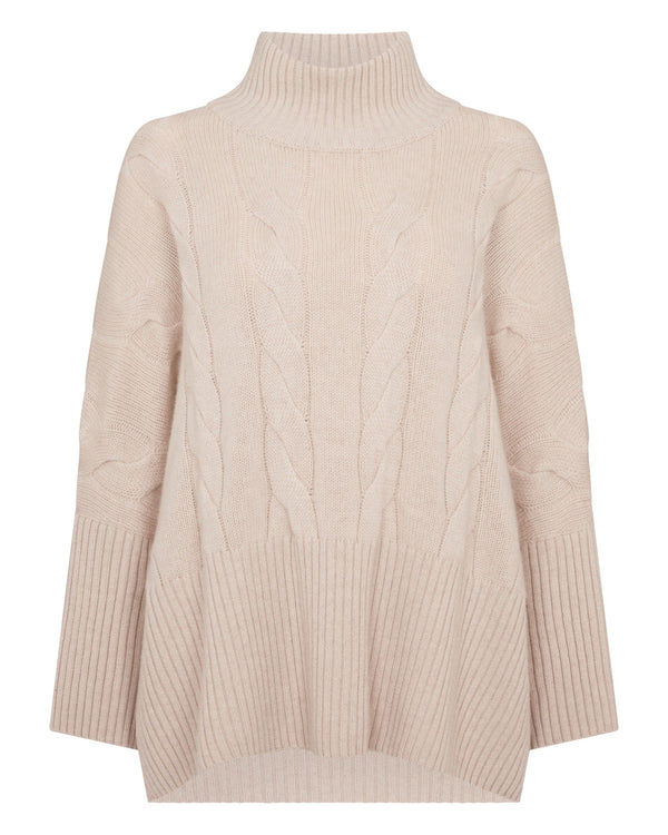 N.Peal Women's Oversized Cable Cashmere Jumper Ecru White